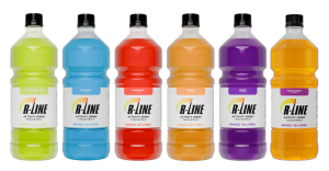Six R-Line activity drink bottles in lemon-lime, blueberry, raspberry, orange, grape, and passionfruit flavors (10 L each).