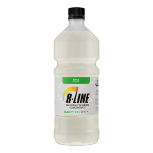 R-Line electrolyte drink concentrate bottle with green apple flavor, makes 10 litres.