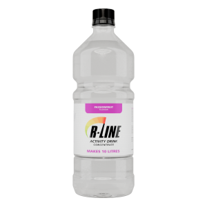 R-Line activity drink concentrate bottle with passionfruit flavor, makes 10 litres