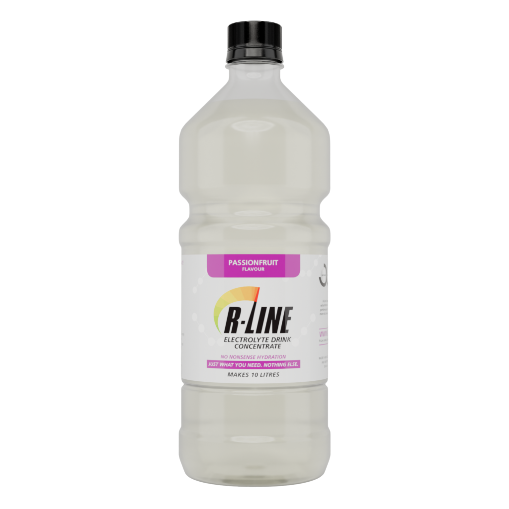 R-Line electrolyte drink concentrate bottle, passionfruit flavor, makes 10 litres