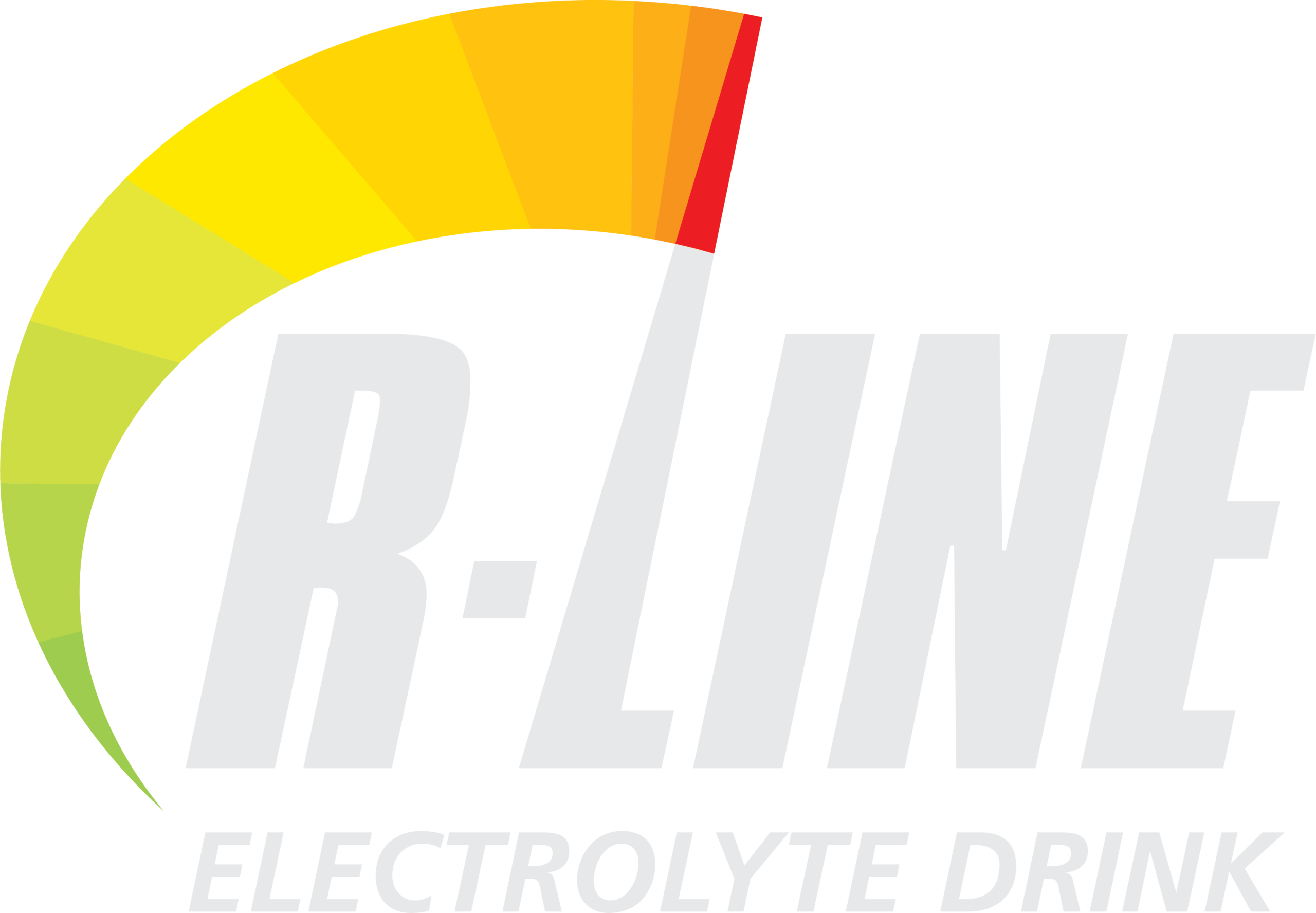 Brand logo featuring a curved multicolor arc on the left and large gray italic text reading 'ELECTROLYTE DRINK'