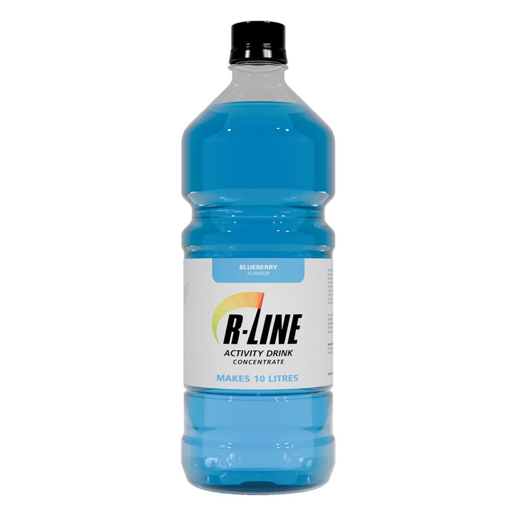 Blueberry-flavored R-Line activity drink concentrate bottle that makes 10 litres
