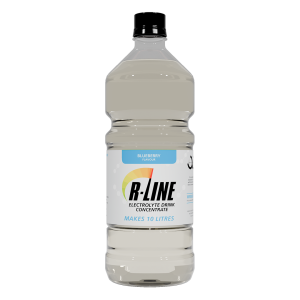 R-LINE electrolyte drink concentrate bottle with blue berry flavor, makes 10 litres (white bottle, black cap)