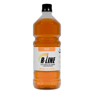 Bottle of B-LINE orange-flavour electrolyte drink concentrate that makes 10 litres
